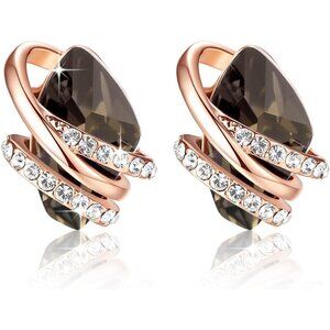Women's Black Leafael Wish Charm Birthstone Crystal Stud Earrings Jewellery